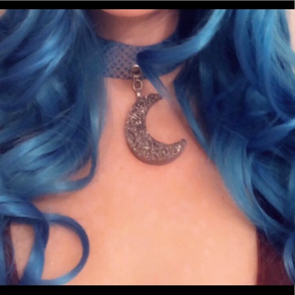 Blue mermaid druzy moon choker - Picture 3 of 9